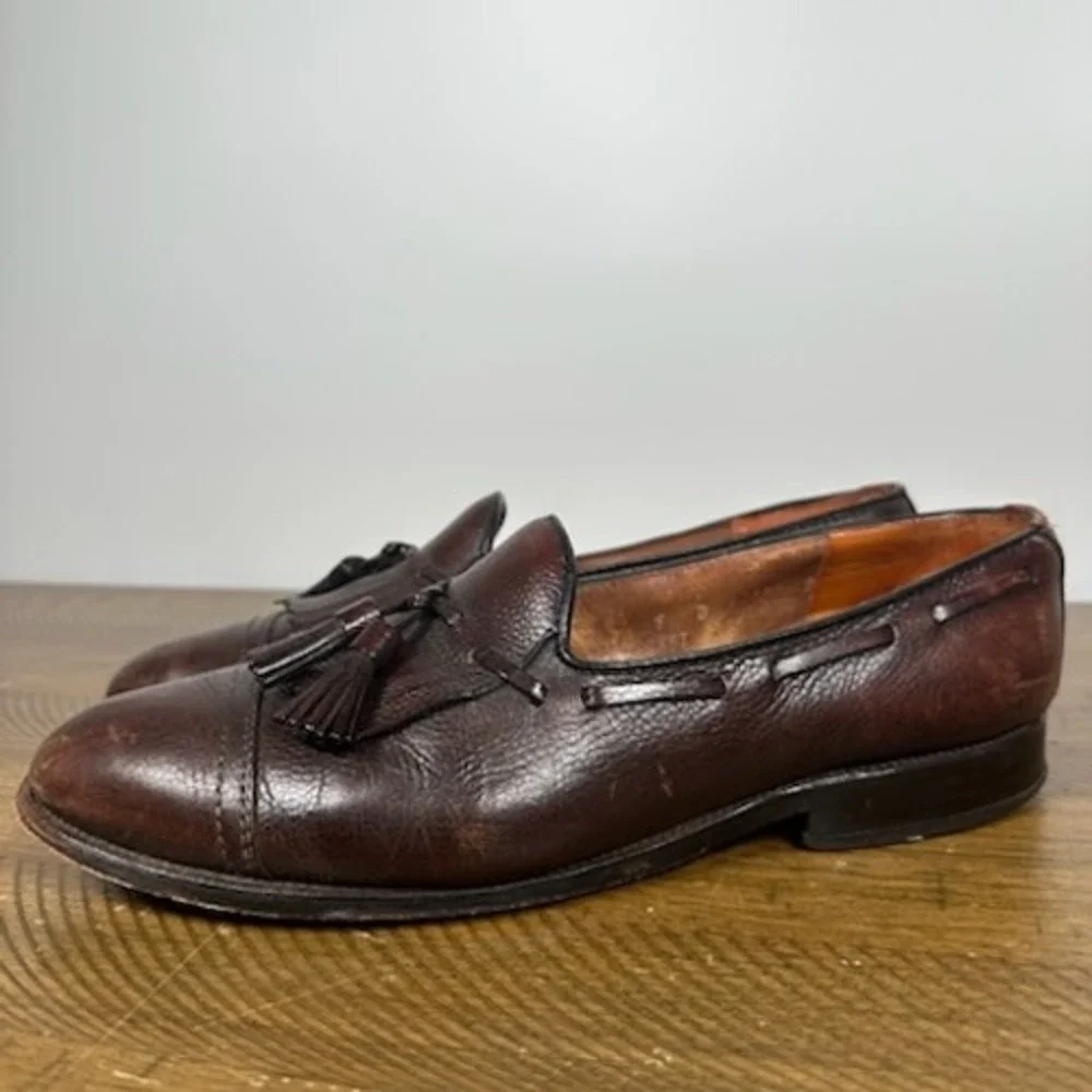 Allen Edmonds Loafers Mens 9 D Brown Dalton Kiltie Tassel Pebble Grain Leather